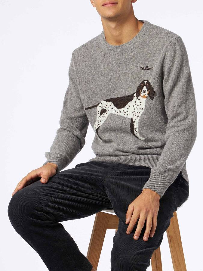 Mc2 Saint Barth Maglia da uomo girocollo in donegal con stampa jacquard cani country