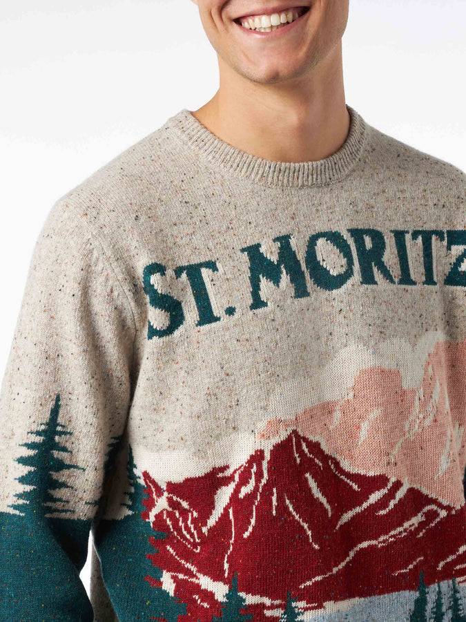 Mc2 Saint Barth Maglia Da Uomo Girocollo In Donegal Con Stampa Jacquard Cartolina St. Moritz