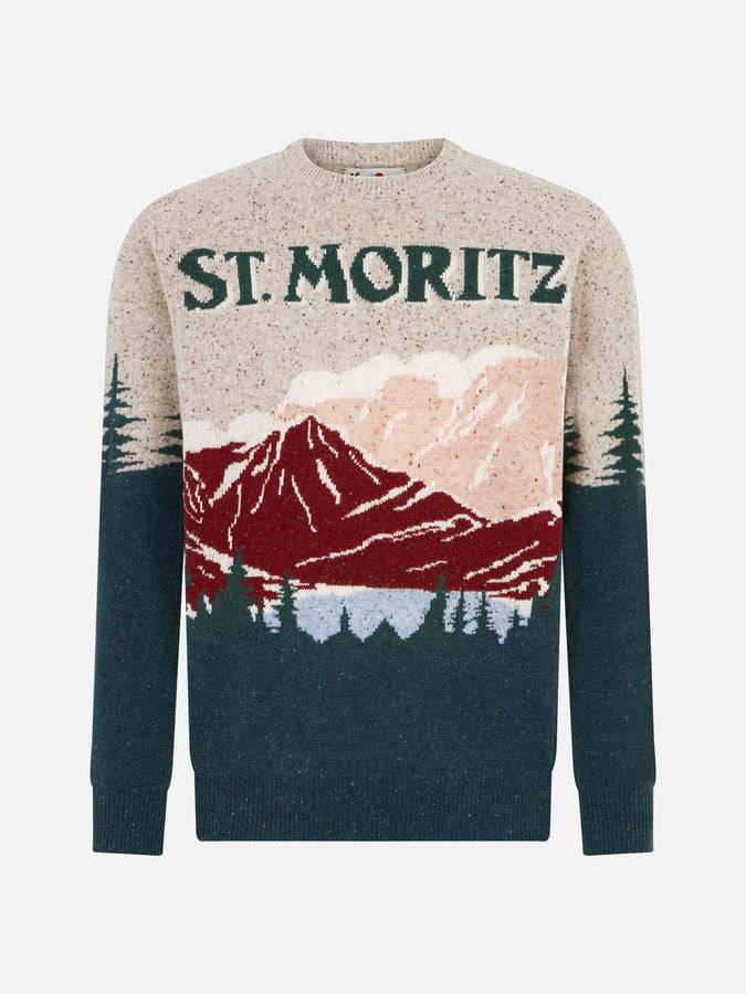Mc2 Saint Barth Maglia Da Uomo Girocollo In Donegal Con Stampa Jacquard Cartolina St. Moritz