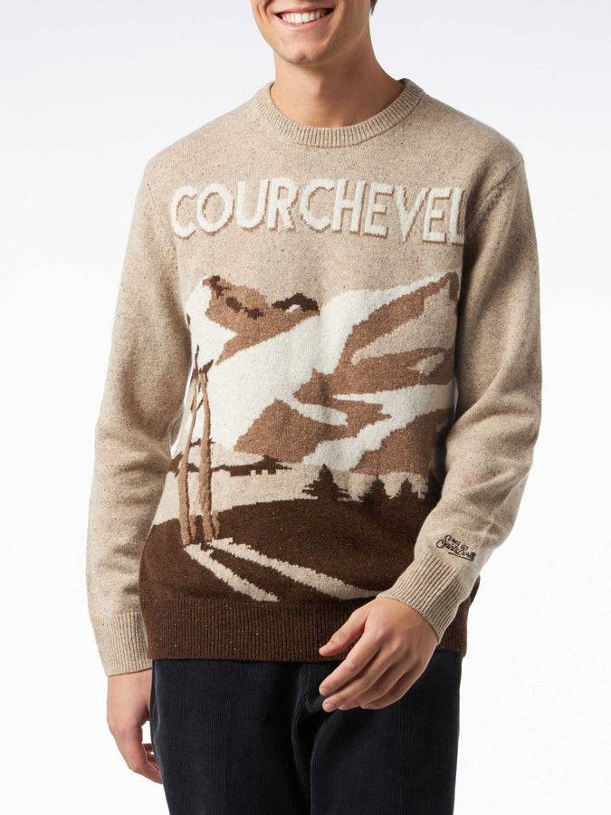 Mc2 Saint Barth Maglia da uomo girocollo in donegal con stampa jacquard cartolina Courchevel