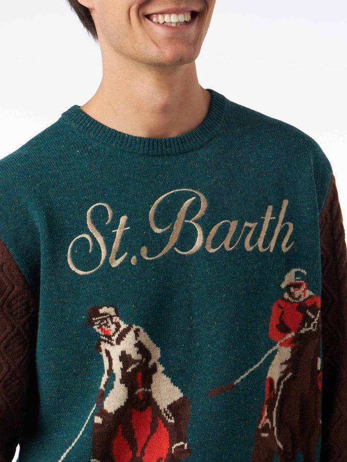 Mc2 Saint Barth Maglia Da Uomo Girocollo In Donegal Con Stampa Polo Jacquard