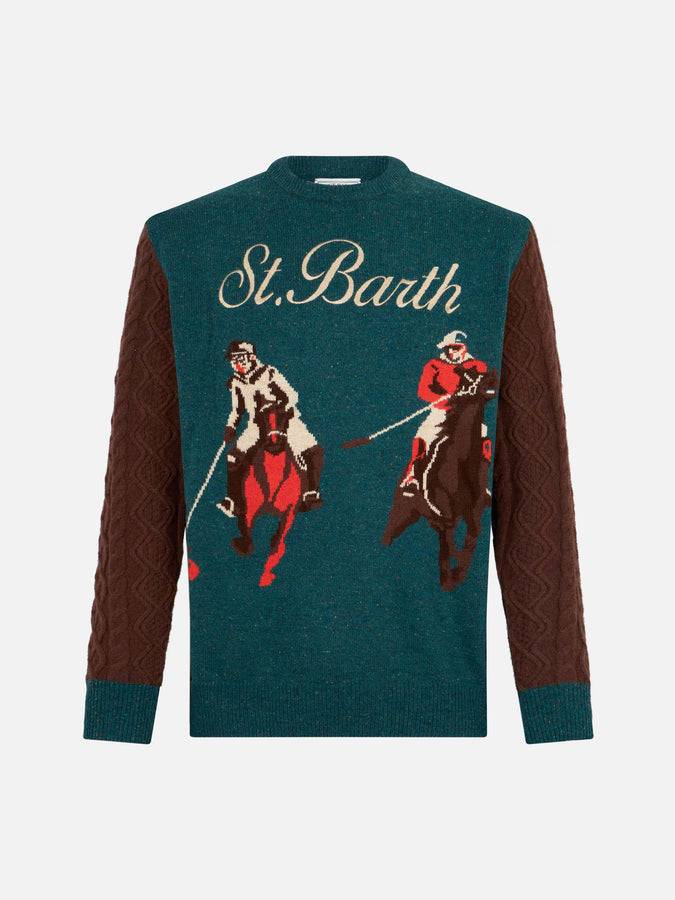 Mc2 Saint Barth Maglia Da Uomo Girocollo In Donegal Con Stampa Polo Jacquard
