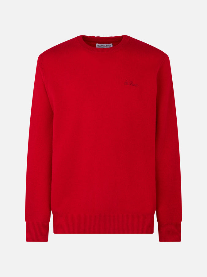 Mc2 Saint Barth Maglia Da Uomo Girocollo Rossa Con Ricamo St. Barth