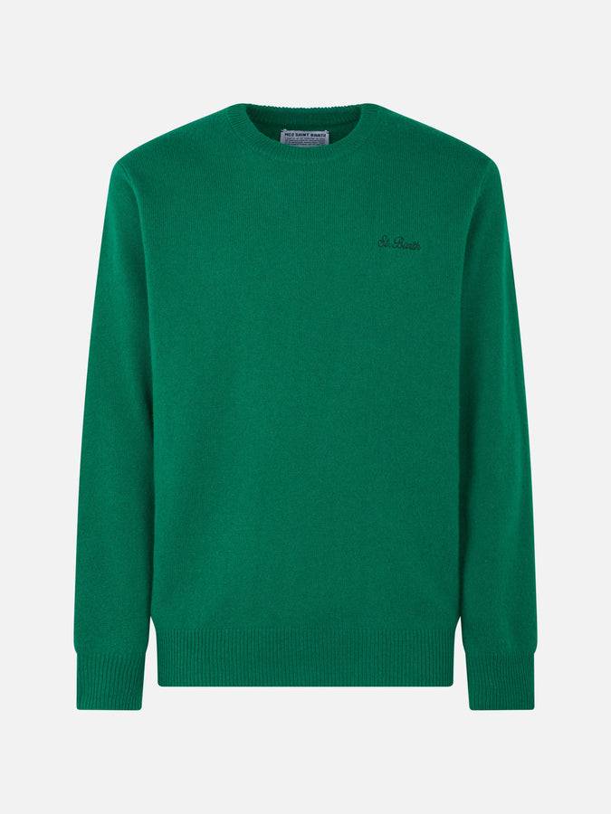 Mc2 Saint Barth Maglia Da Uomo Girocollo Verde Con Ricamo St. Barth
