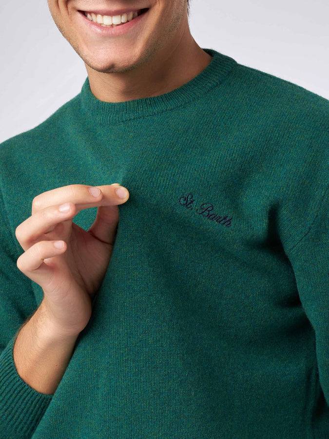Mc2 Saint Barth Maglia Da Uomo Girocollo Verde Con Ricamo St. Barth