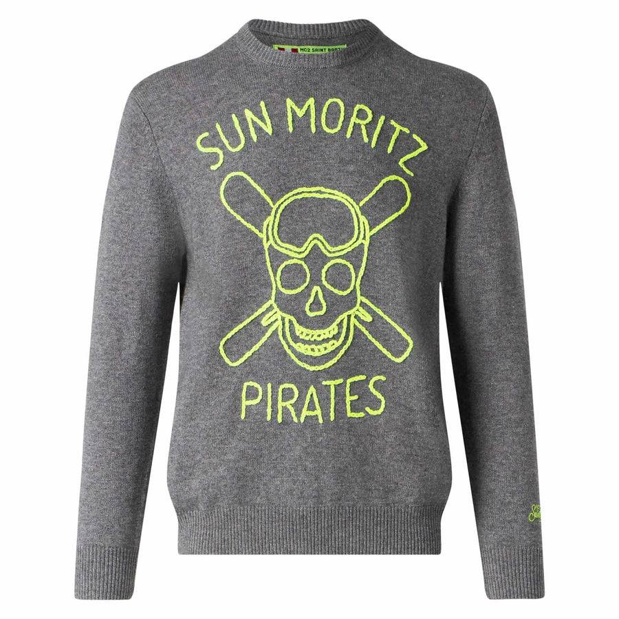 Mc2 Saint Barth Maglia Da Uomo Grigia Sun Moritz Pirates Ricamo Fluo