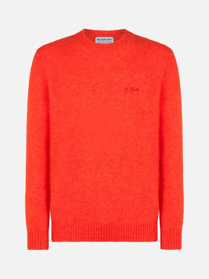 Mc2 Saint Barth Maglia Da Uomo In Lana Stretch Arancione Con Ricamo St. Barth