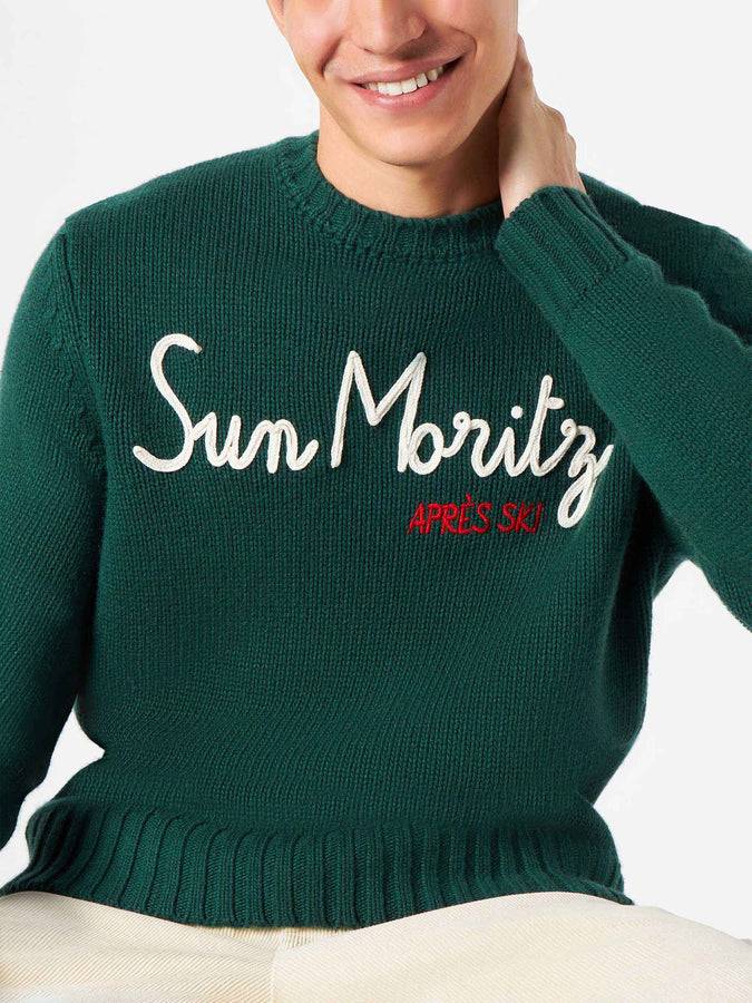 Mc2 Saint Barth Maglia Da Uomo In Misto Cashmere Con Ricamo Sun Moritz