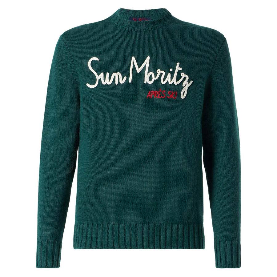 Mc2 Saint Barth Maglia Da Uomo In Misto Cashmere Con Ricamo Sun Moritz