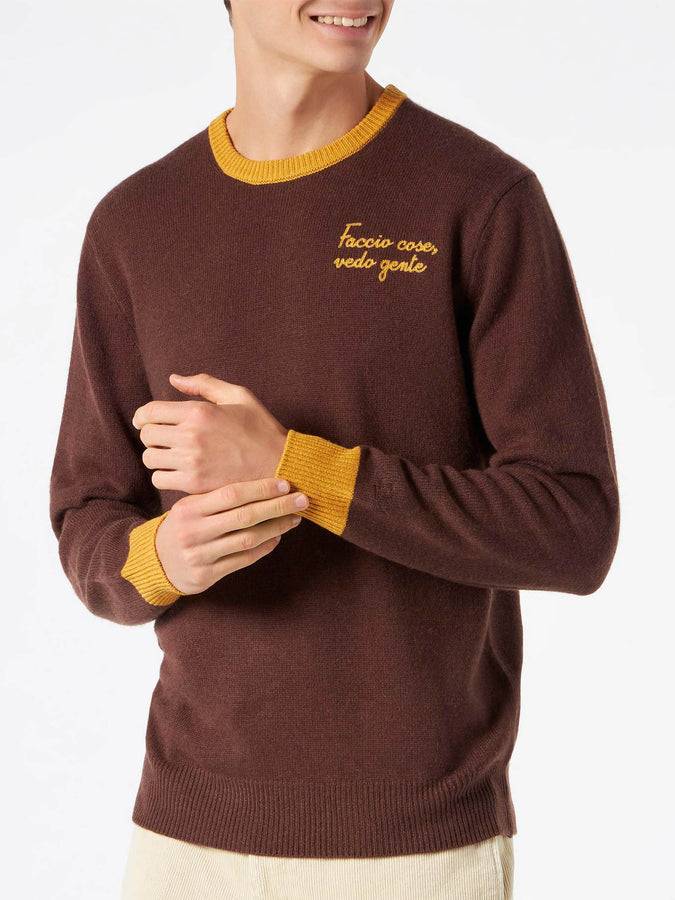 Mc2 Saint Barth Maglia Da Uomo Marrone Con Ricamo Faccio Cose, Vedo Gente