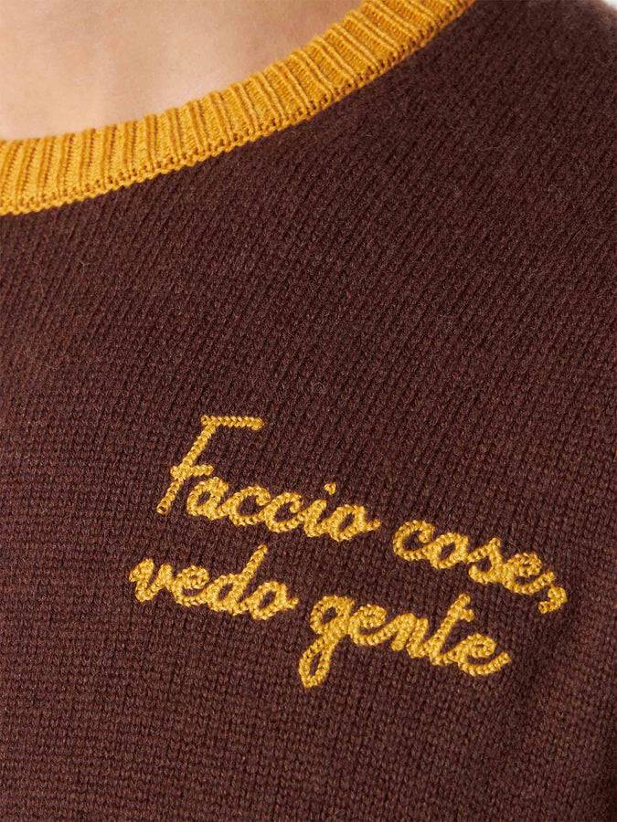 Mc2 Saint Barth Maglia Da Uomo Marrone Con Ricamo Faccio Cose, Vedo Gente