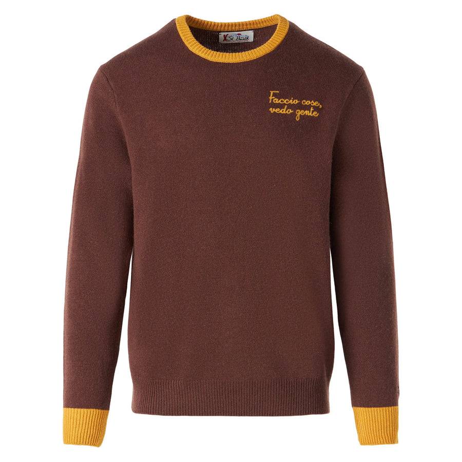 Mc2 Saint Barth Maglia Da Uomo Marrone Con Ricamo Faccio Cose, Vedo Gente