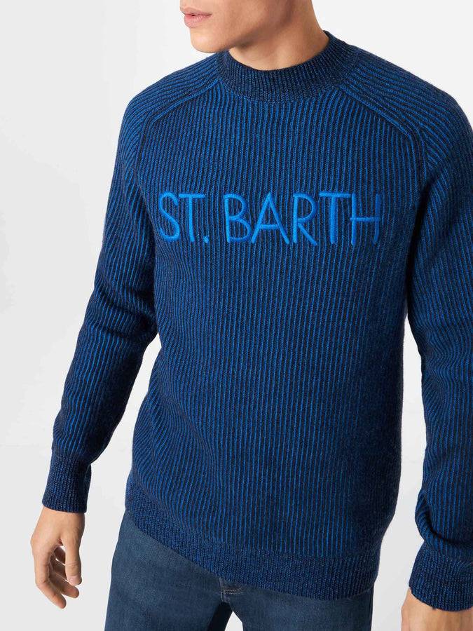 Mc2 Saint Barth Maglia Da Uomo Mezzo Collo A Costine Blu