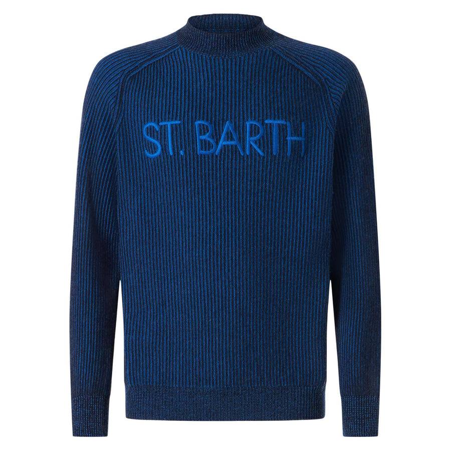 Mc2 Saint Barth Maglia Da Uomo Mezzo Collo A Costine Blu