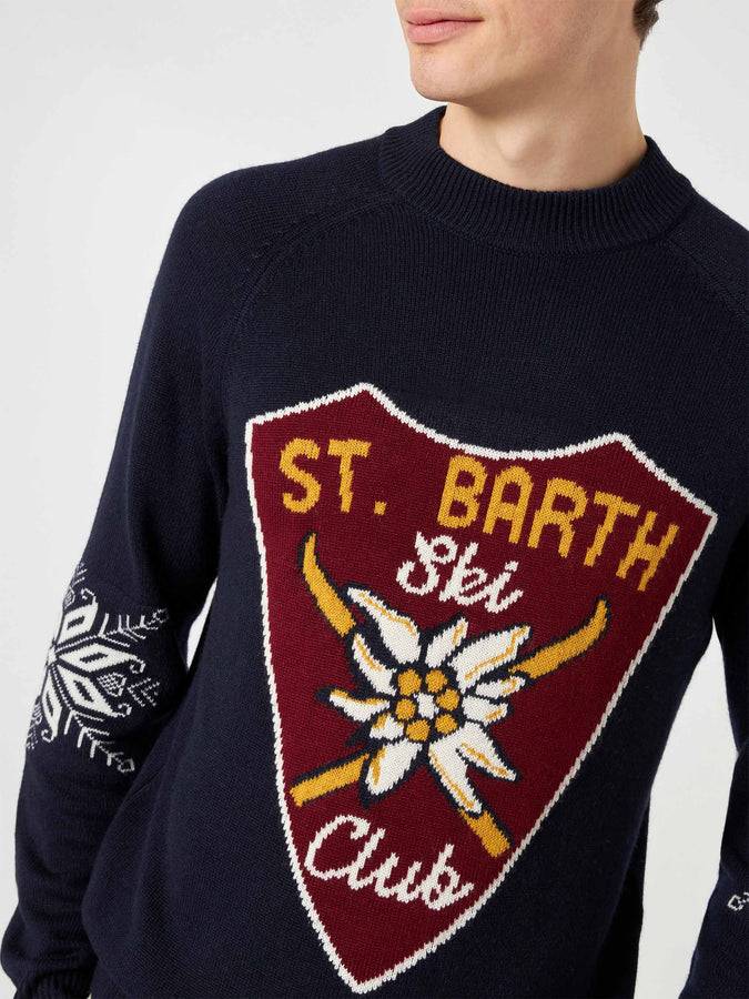 Mc2 Saint Barth Maglia Da Uomo Mezzo Collo Blu Navy Con Stampa