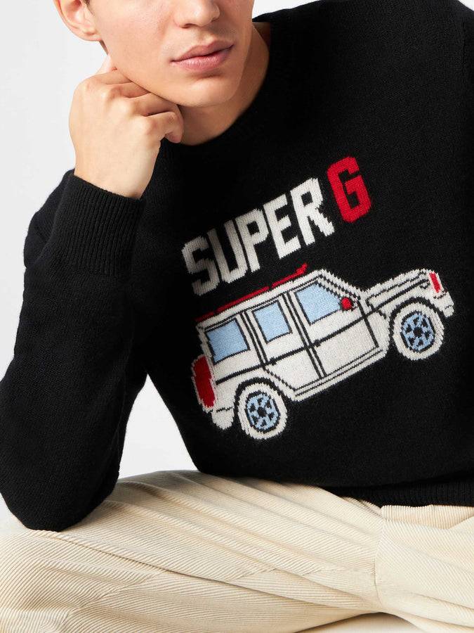 Mc2 Saint Barth Maglia Da Uomo Nera Con Stampa Super G