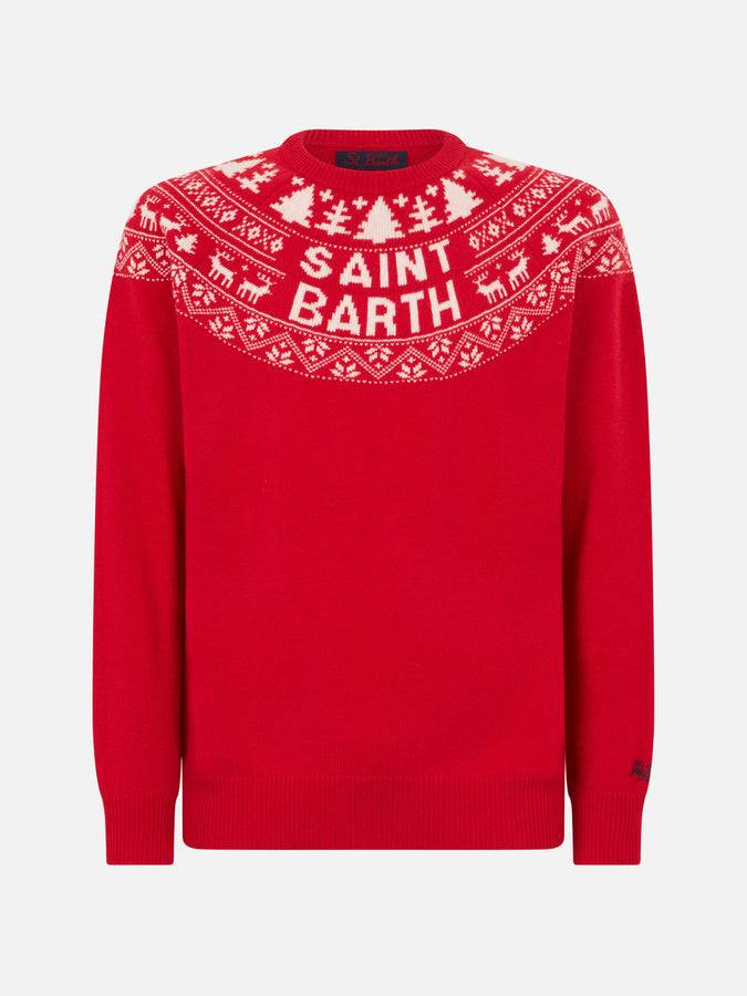 Mc2 Saint Barth Maglia Da Uomo Rossa In Stile Norvegese