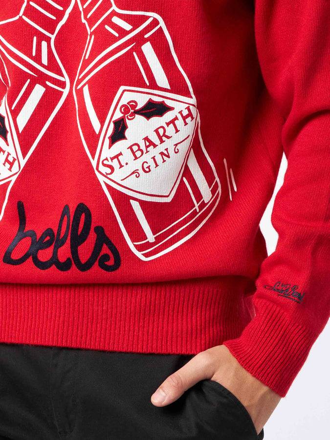 Mc2 Saint Barth Maglia Da Uomo Rossa Stampa Gin-Gle Bells