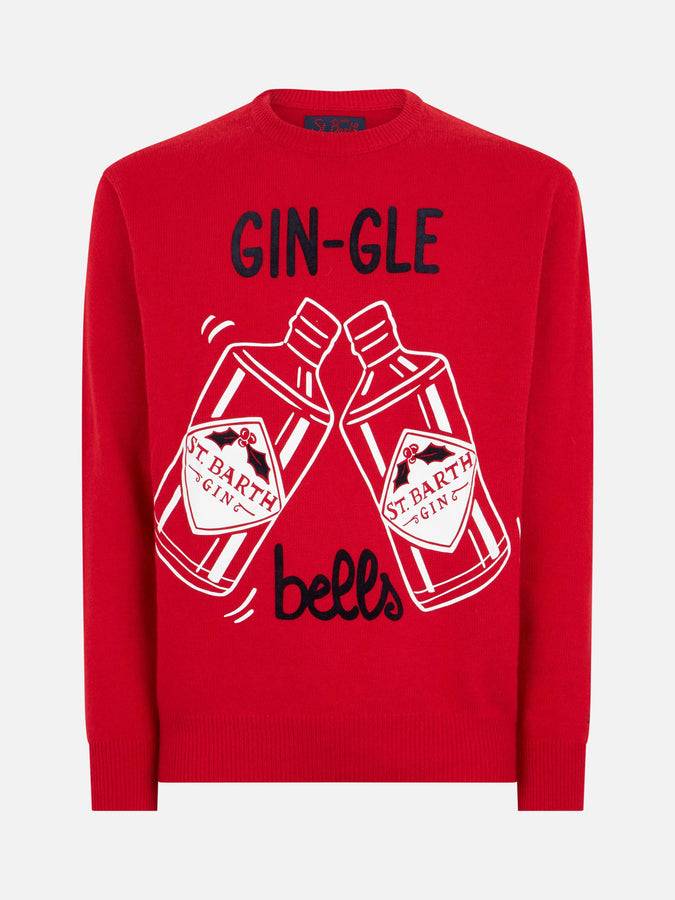 Mc2 Saint Barth Maglia Da Uomo Rossa Stampa Gin-Gle Bells