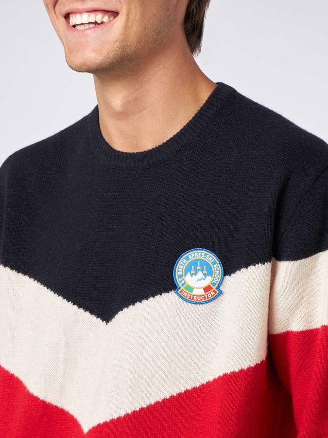 Mc2 Saint Barth Maglia Da Uomo Rosso E Blu In Misto Cashmere