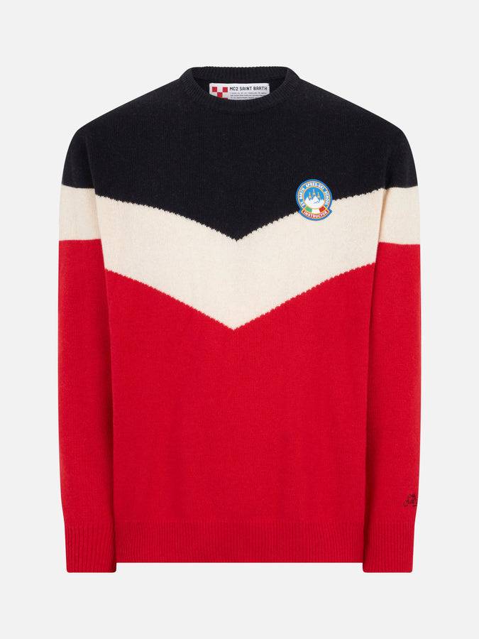 Mc2 Saint Barth Maglia Da Uomo Rosso E Blu In Misto Cashmere