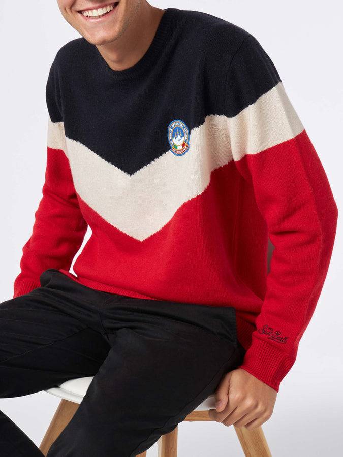 Mc2 Saint Barth Maglia da uomo rosso e blu in misto cashmere