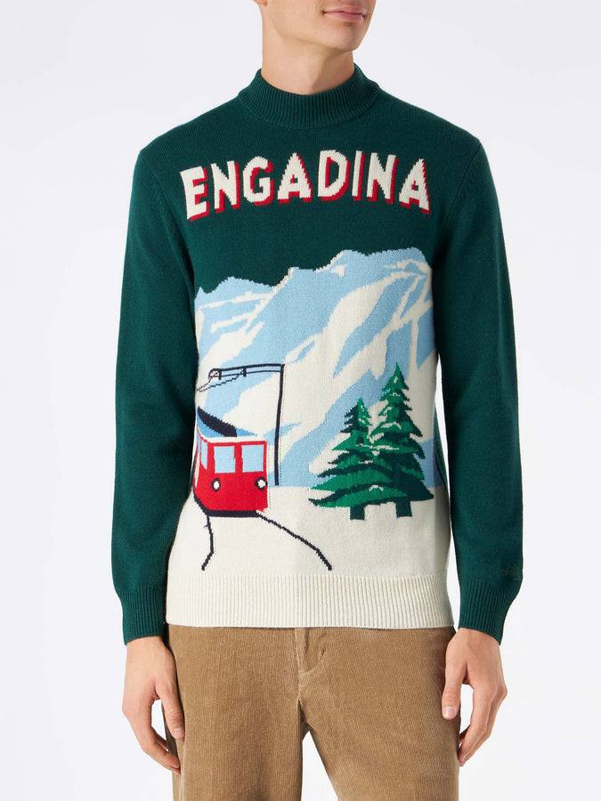 Mc2 Saint Barth Maglia Da Uomo Verde Con Cartolina Lavorata A Maglia