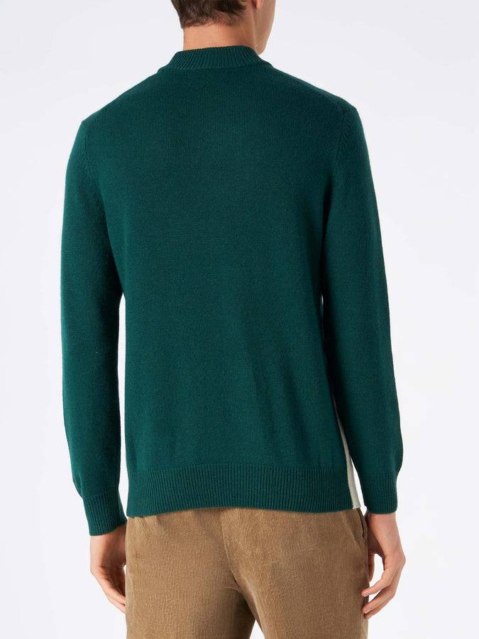 Mc2 Saint Barth Maglia Da Uomo Verde Con Cartolina Lavorata A Maglia