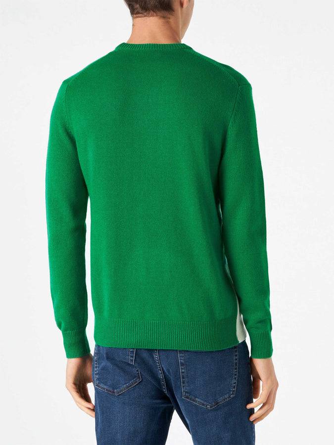 Mc2 Saint Barth Maglia Da Uomo Verde Con Stampa Cartoline Di St.Moritz