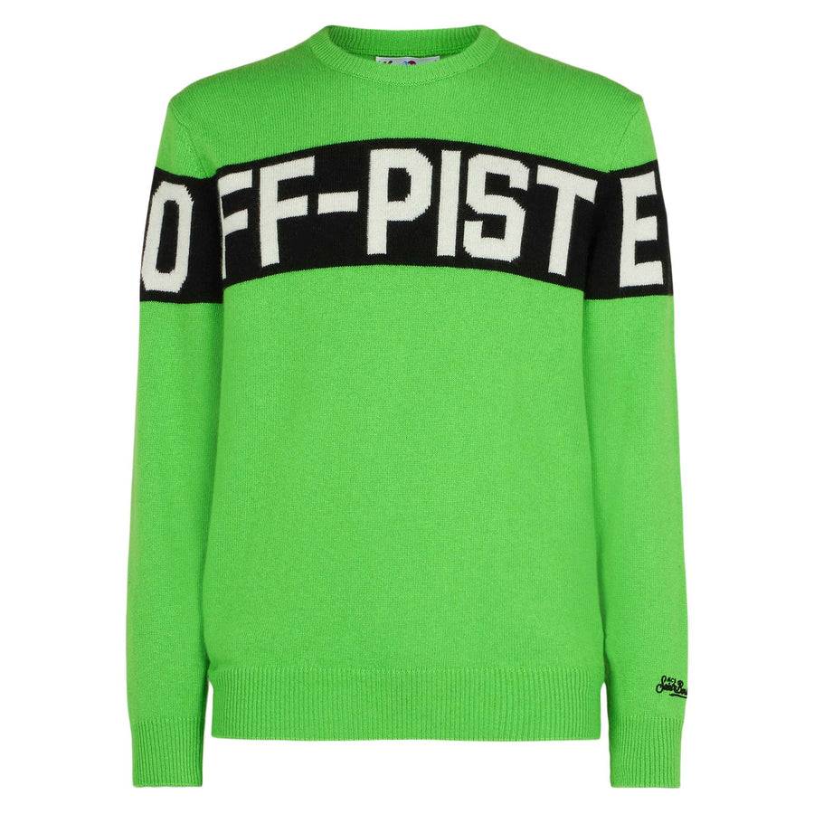 Mc2 Saint Barth Maglia Da Uomo Verde Fluo Con Scritta Off-Piste