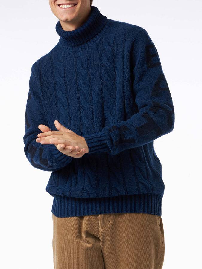 Mc2 Saint Barth Maglia Da Uomo Vintage Blu Intrecciata A Collo Alto Pesante