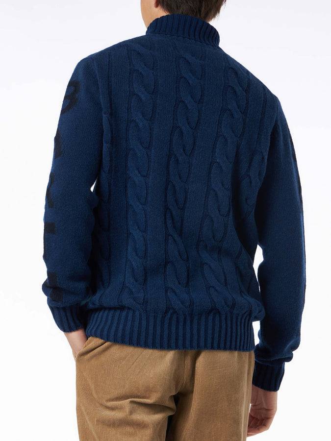 Mc2 Saint Barth Maglia Da Uomo Vintage Blu Intrecciata A Collo Alto Pesante