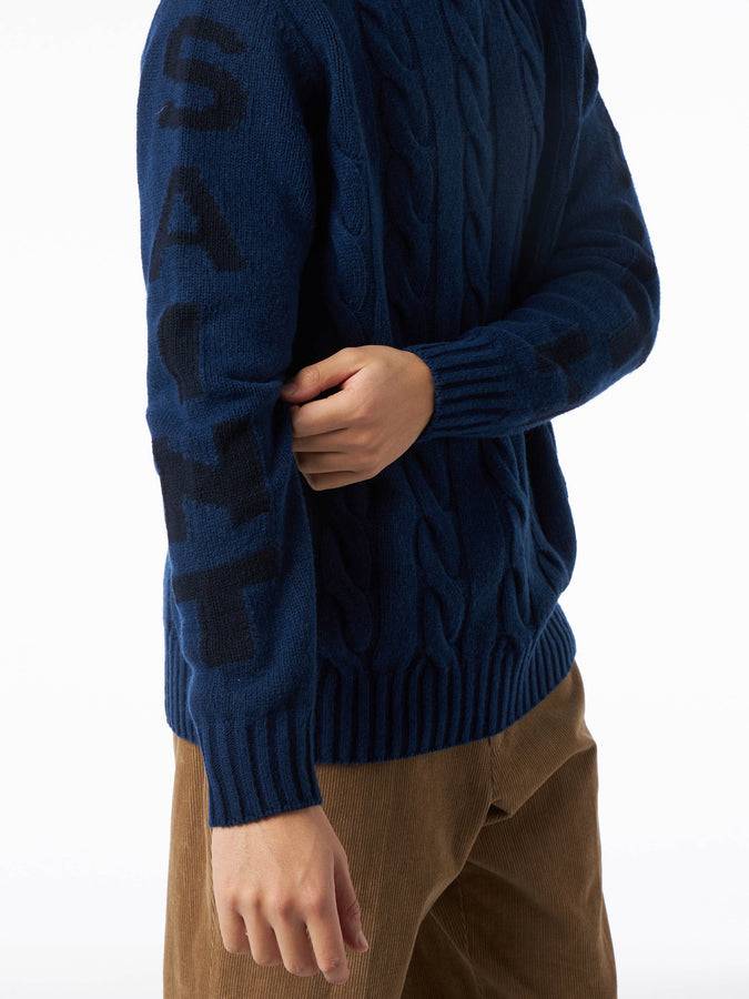 Mc2 Saint Barth Maglia Da Uomo Vintage Blu Intrecciata A Collo Alto Pesante