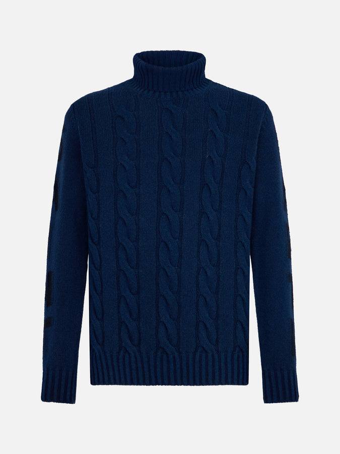 Mc2 Saint Barth Maglia Da Uomo Vintage Blu Intrecciata A Collo Alto Pesante