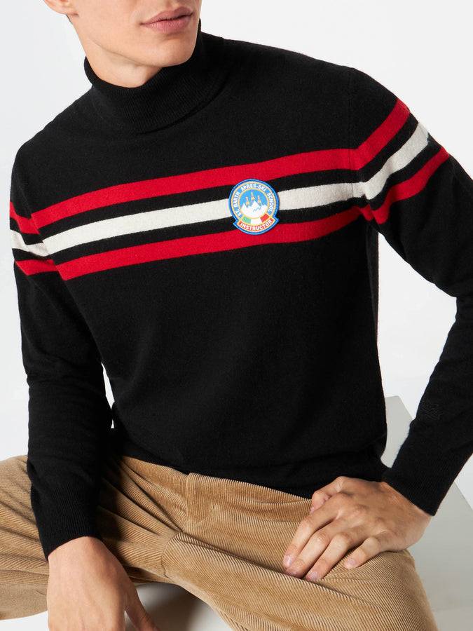 Mc2 Saint Barth Maglia Dolcevita In Misto Cashmere Con Patch