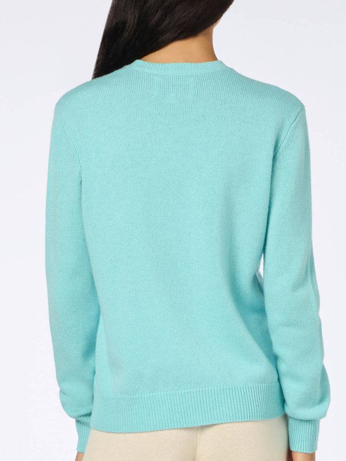 Mc2 Saint Barth Maglia Donna Girocollo Verde Acqua Con Ricamo St. Barth