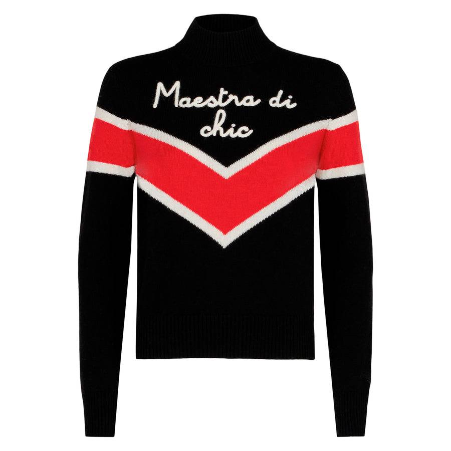 Mc2 Saint Barth Maglia Donna Mezzo Collo Alto Con Ricamo Maestra Di Chic