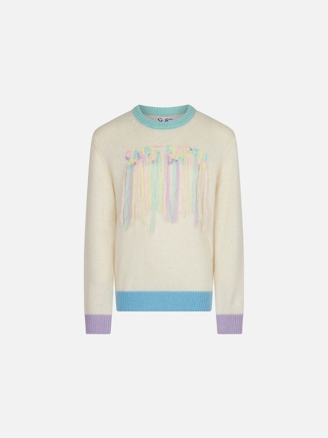 Mc2 Saint Barth Maglia garzata da bambina con ricamo sfrangiato
