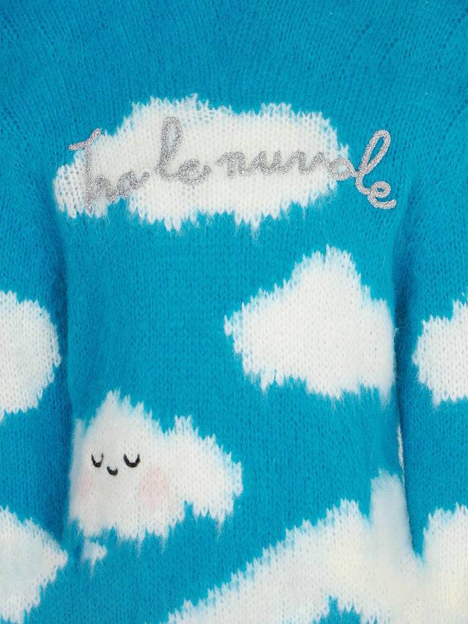 Mc2 Saint Barth Maglia Garzata Da Bambina Con Ricamo Tra Le Nuvole