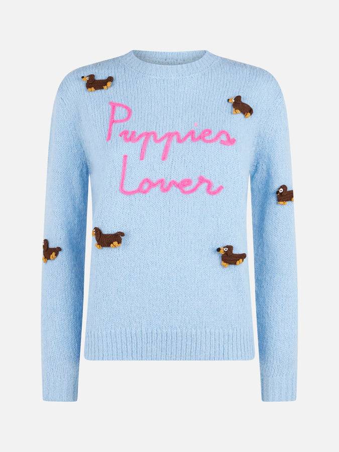 Mc2 Saint Barth Maglia Morbida Da Donna Girocollo Con Patch Cani All'uncinetto E Ricamo Puppies Lover
