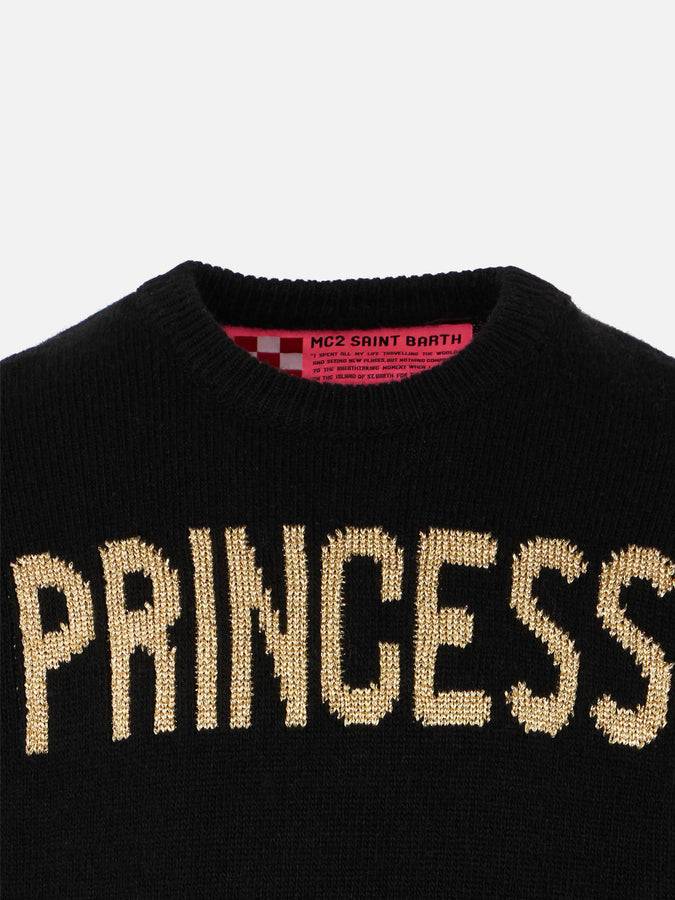 Mc2 Saint Barth Maglia Nera Da Bambina Ricamo Princess Lurex