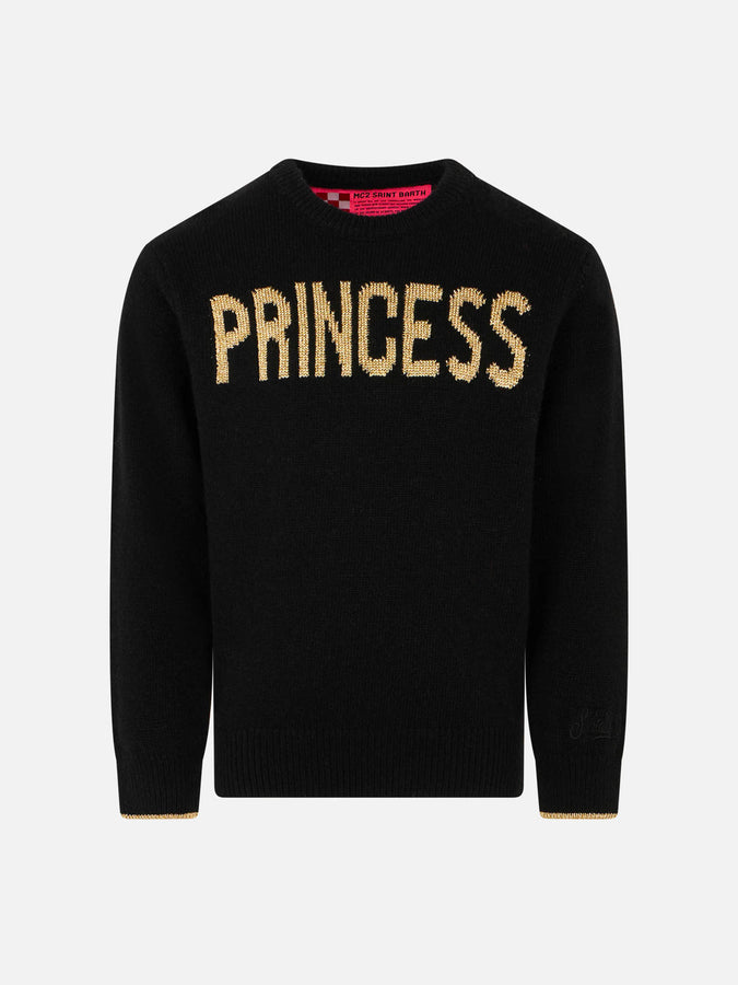 Mc2 Saint Barth Maglia nera da bambina ricamo Princess lurex