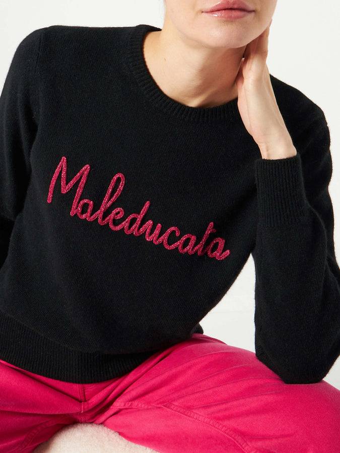 Mc2 Saint Barth Maglia Nera Da Donna Ricamo Lurex Maleducata