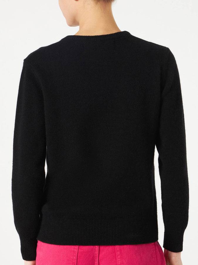 Mc2 Saint Barth Maglia Nera Da Donna Ricamo Lurex Maleducata