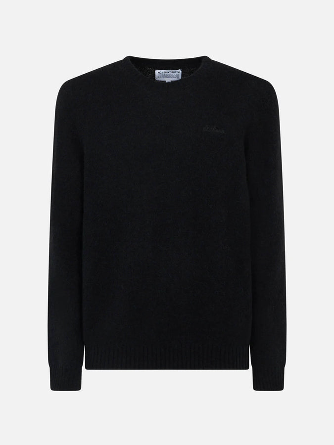 Mc2 Saint Barth Maglia Nera Da Uomo In Lana Stretch Con Ricamo St. Barth