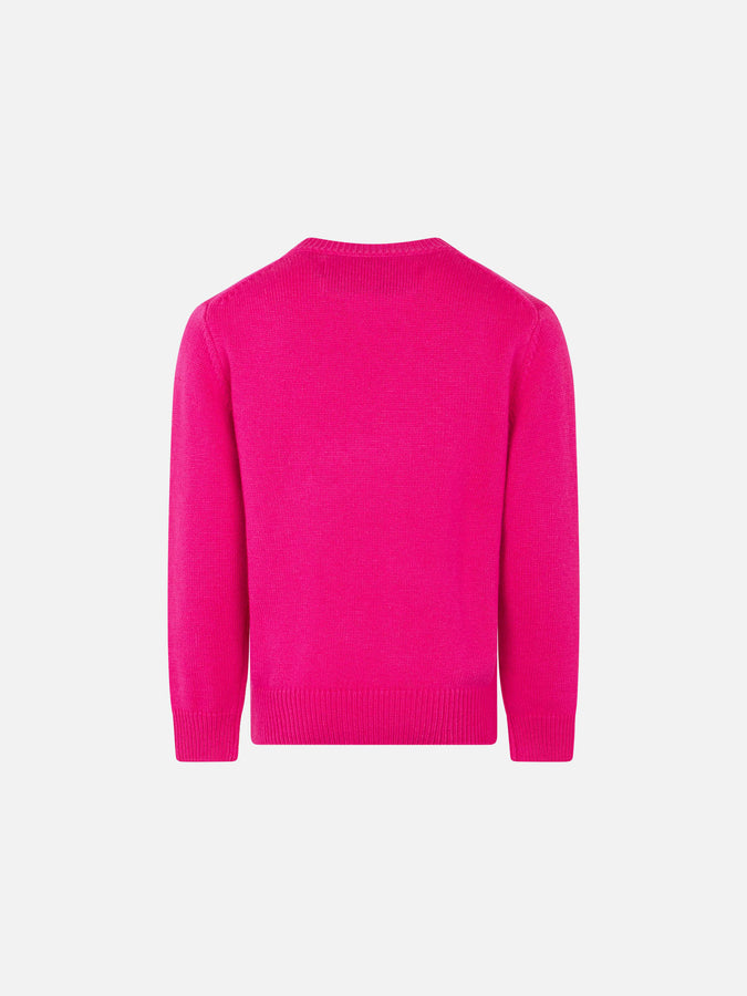 Mc2 Saint Barth Maglia Rosa Fluo Da Bambina Ricamo Piccola Peste Giallo Fluo