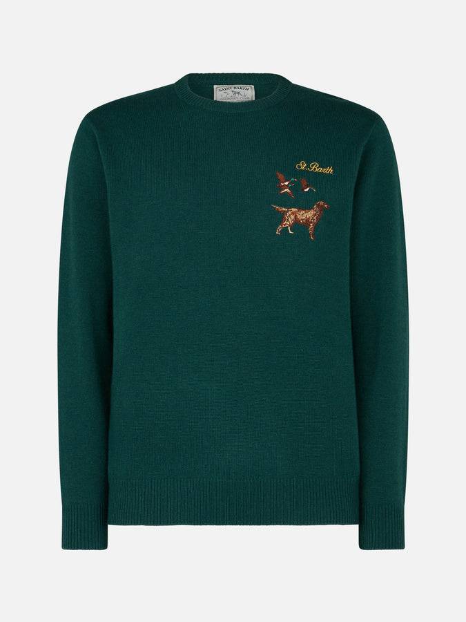 Mc2 Saint Barth Maglia Uomo Girocollo Con Ricamo St. Barth Country Club E Cane