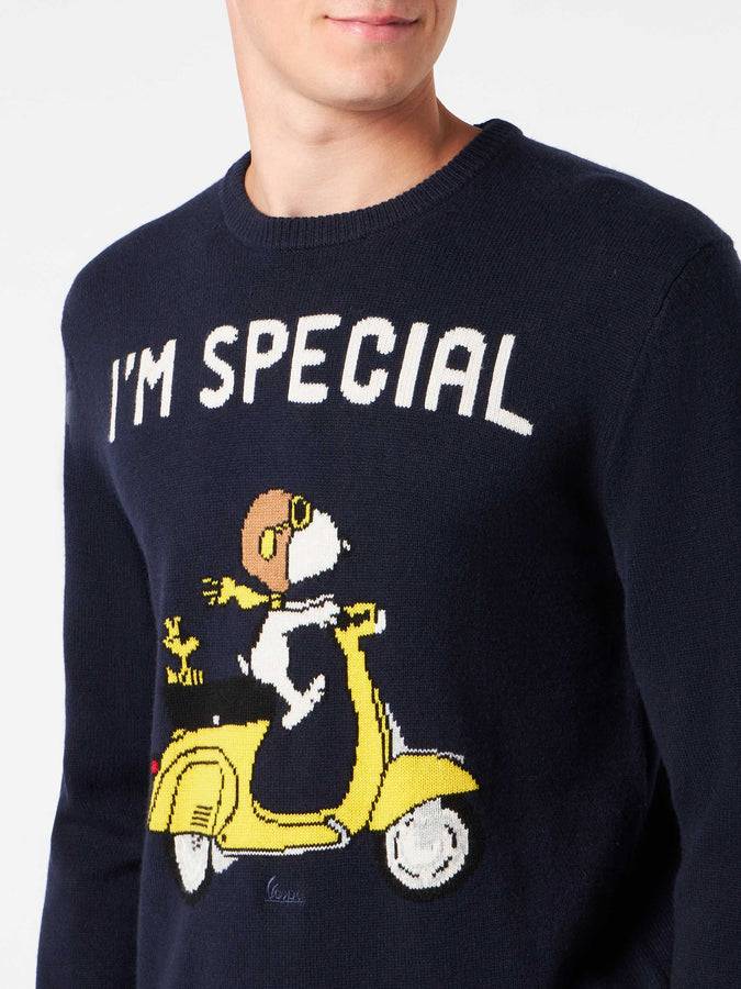Mc2 Saint Barth Maglia Uomo Girocollo Con Stampa Jacquard Scooter Snoopy | SNOOPY - EDIZIONE SPECIALE ©PEANUTS