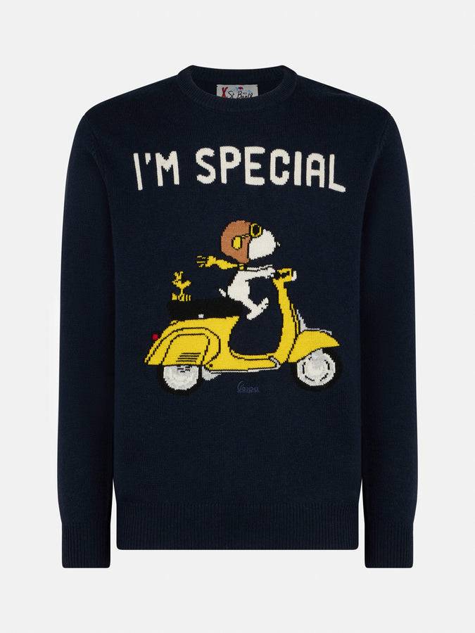 Mc2 Saint Barth Maglia Uomo Girocollo Con Stampa Jacquard Scooter Snoopy | SNOOPY - EDIZIONE SPECIALE ©PEANUTS