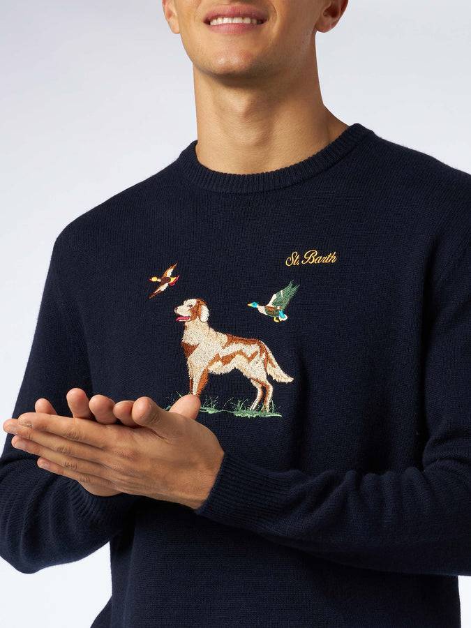 Mc2 Saint Barth Maglia Uomo Girocollo In Donegal Con Stampa Jacquard Puntatore Inglese